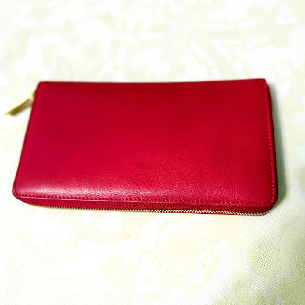 Valentina Red Italian Leather Zip Around Accordion Wallet Made in Italy